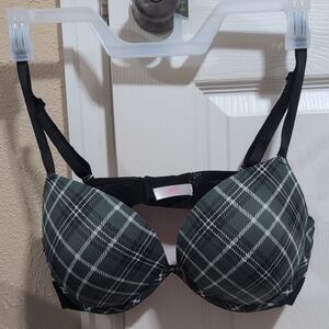 Black and Green Plaid Underwire Push-up Bra
